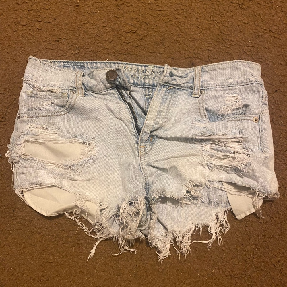 American Eagle Outfitters Light Blue Ripped Jean Shorts